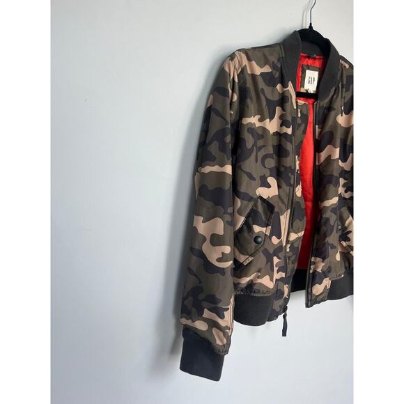 GAP Camo Bomber Jacket Women‎ Small Reversible Red Lining Lightweight - Picture 4 of 6